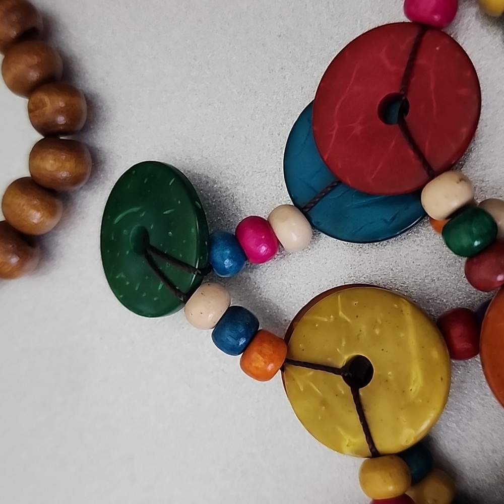 BOHO HIPPIE  COLORFUL WOOD BEAD Coconut Shell  FLOWER NECKLACE NP - Picture 6 of 7